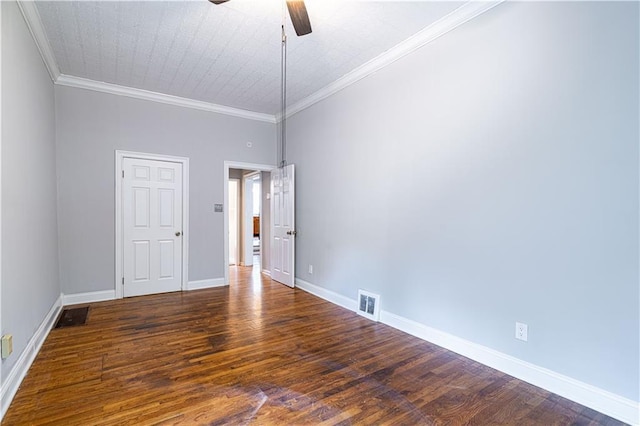 502 Vine St, Leavenworth, KS 66048 - unfurnished room featuring ceiling fan, ornamental molding, wood finished floors, and baseboards