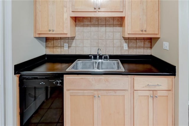 4157 Roanoke Rd Unit 2, Kansas City, MO 64111 - kitchen featuring dark countertops, a sink, light brown cabinetry, and dishwasher