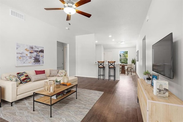 551 W Fountain St, Gardner, KS 66030 - living area with a ceiling fan, wood finished floors, and recessed lighting