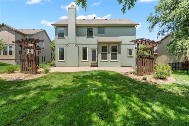 14155 W 147th Ter, Olathe, KS 66062 - back of property with a pergola, a patio, and a chimney