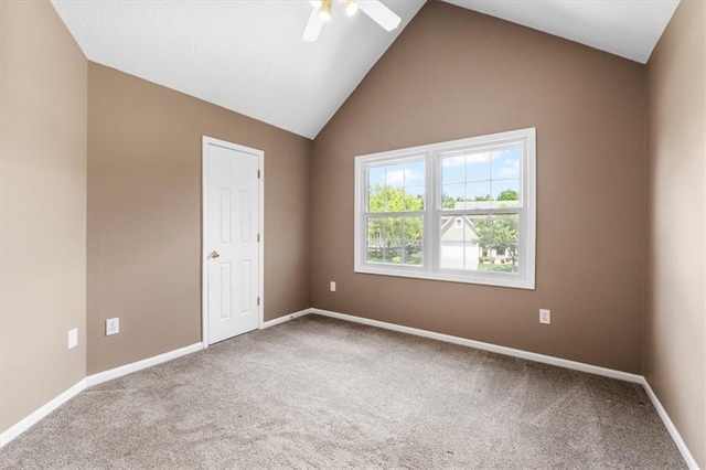 14155 W 147th Ter, Olathe, KS 66062 - carpeted empty room with a ceiling fan, baseboards, and vaulted ceiling