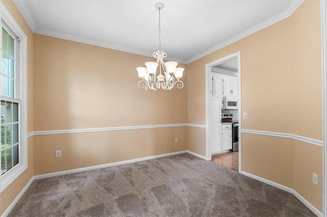 14155 W 147th Ter, Olathe, KS 66062 - empty room with light carpet, crown molding, a chandelier, and baseboards