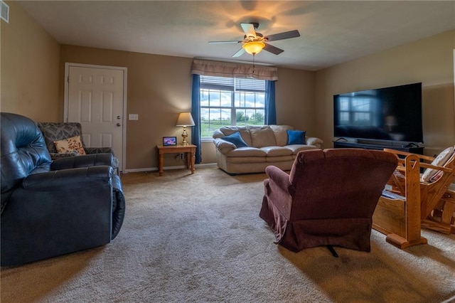 2943 NE Turkey Rd, Breckenridge, MO 64625 - carpeted living area featuring ceiling fan and baseboards