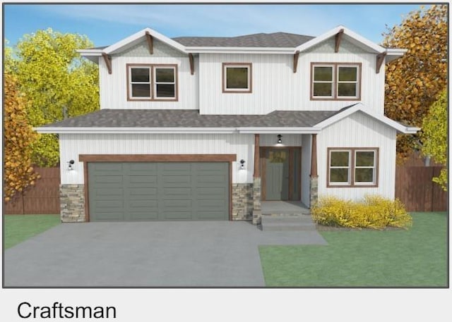 20786 Emerald St, Spring Hill, KS 66083 - view of front of home with concrete driveway, roof with shingles, an attached garage, and stone siding