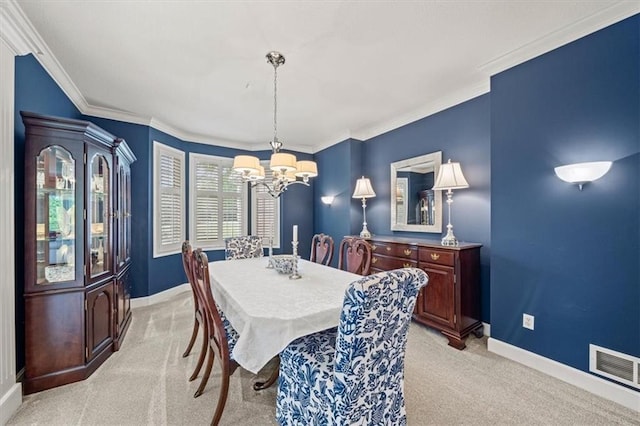 7007 Bell Rd, Shawnee, KS 66217 - dining space with a chandelier, light carpet, crown molding, and baseboards