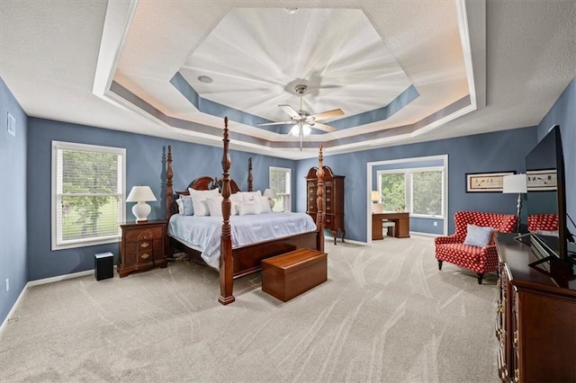 7007 Bell Rd, Shawnee, KS 66217 - bedroom with a raised ceiling, light colored carpet, multiple windows, and baseboards