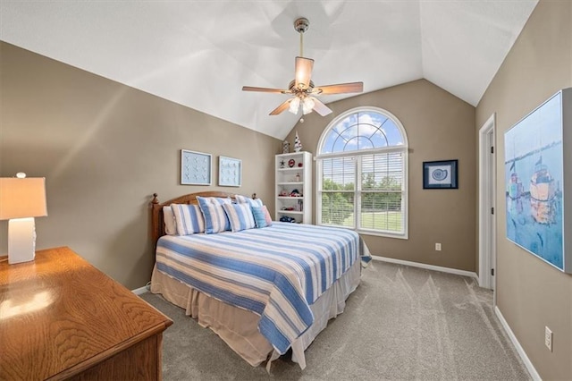 7007 Bell Rd, Shawnee, KS 66217 - bedroom featuring light colored carpet, lofted ceiling, baseboards, and a ceiling fan