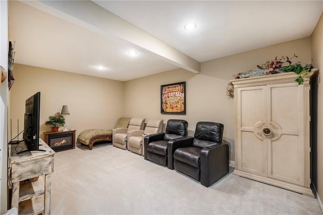 15141 S Symphony Dr Unit 1300, Olathe, KS 66062 - home theater with light carpet, recessed lighting, and beam ceiling
