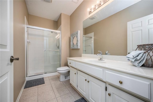 15141 S Symphony Dr Unit 1300, Olathe, KS 66062 - full bath featuring toilet, a shower stall, vanity, tile patterned flooring, and baseboards