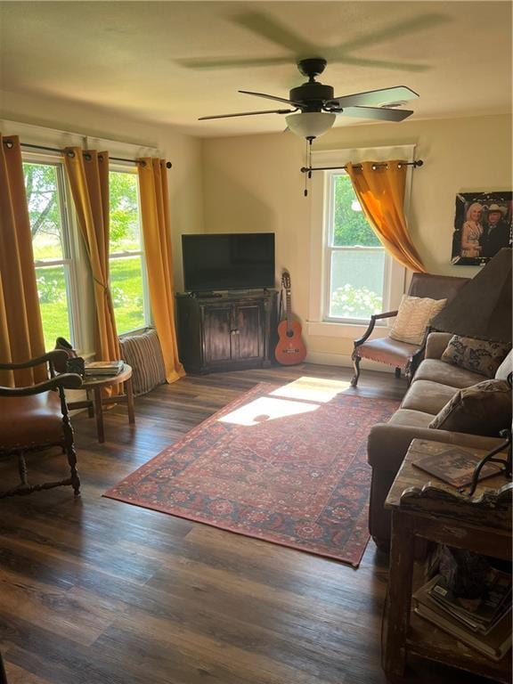 1596 Haskell Rd, Williamsburg, KS 66095 - living room featuring wood finished floors and a ceiling fan