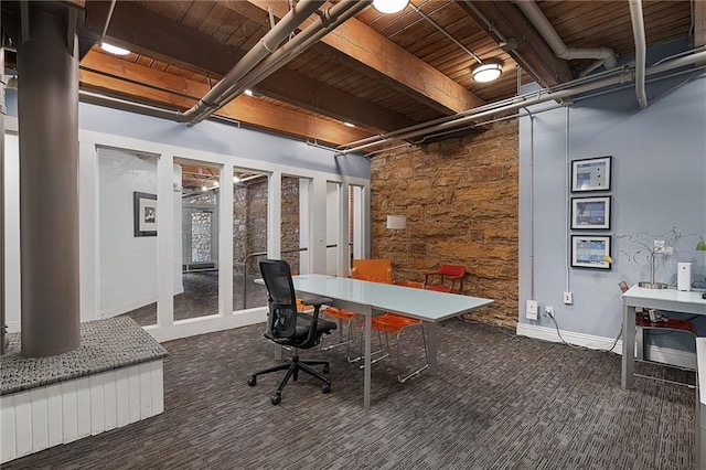 700 Broadway Blvd Unit 210, Kansas City, MO 64105 - carpeted office space with wooden ceiling with exposed beams