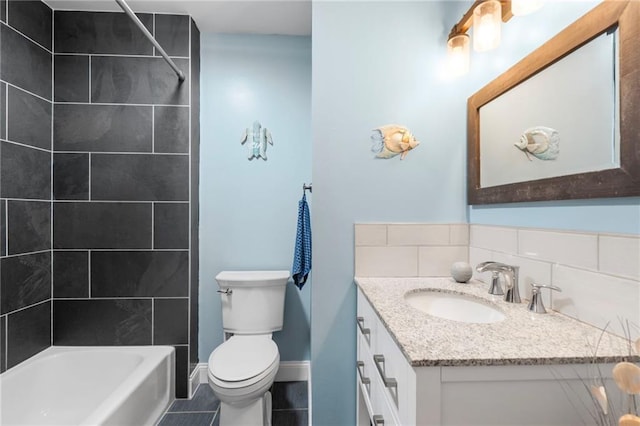 16011 W 149th Ter, Olathe, KS 66062 - full bath featuring vanity, decorative backsplash, washtub / shower combination, and tile patterned floors