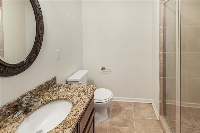 906 Cheatham Ct, Warrensburg, MO 64093 - full bathroom featuring toilet, a stall shower, vanity, and baseboards