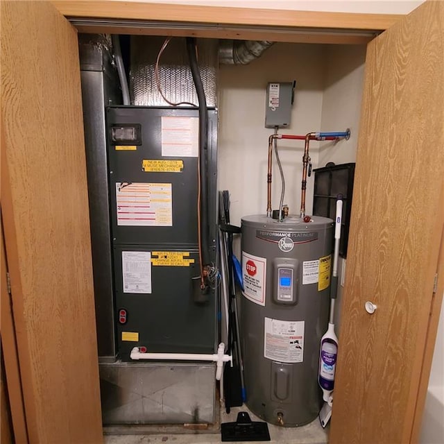 1525 Duncan St, Saint Joseph, MO 64503 - utility room featuring electric water heater and heating unit