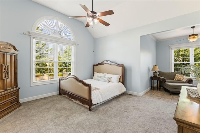 16904 S Bradley Dr, Olathe, KS 66062 - bedroom with light carpet, lofted ceiling, and ceiling fan