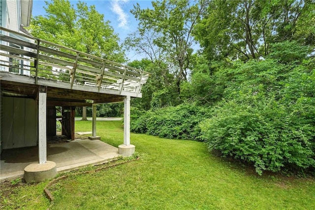 8025 Woodstone St, Lenexa, KS 66219 - view of green lawn with a deck and a patio