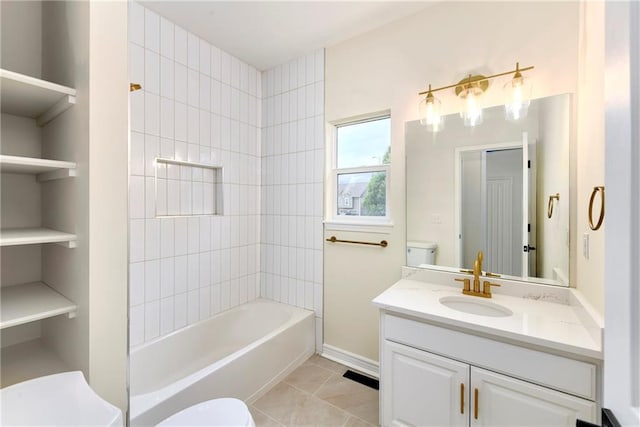20105 Crestone St, Spring Hill, KS 66083 - full bath featuring toilet, vanity, tile patterned floors, and shower / bathtub combination