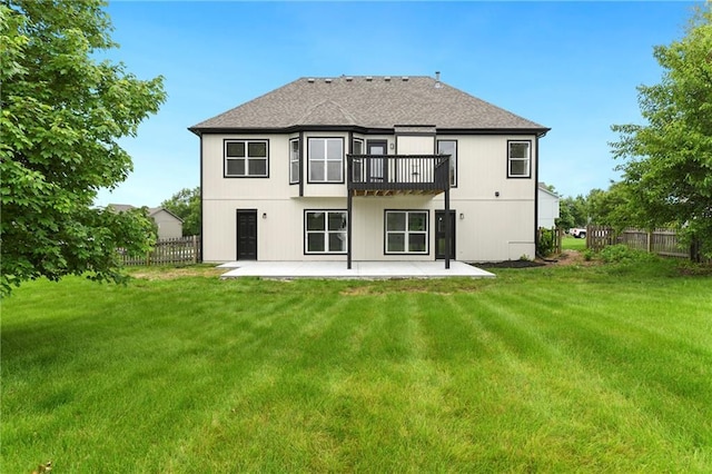 20105 Crestone St, Spring Hill, KS 66083 - rear view of house featuring a patio area, a shingled roof, and a balcony