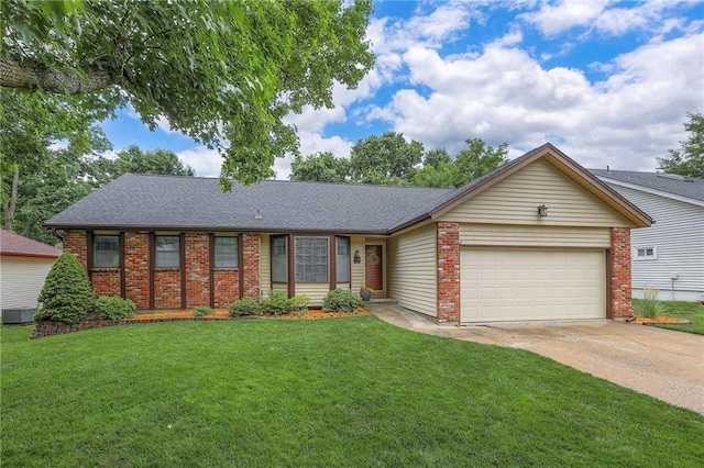 15005 W 94th St, Lenexa, KS 66215 - ranch-style home with brick siding, a garage, driveway, and a front yard