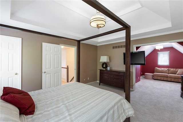 7642 N Atkins Pl, Kansas City, MO 64152 - carpeted bedroom featuring a raised ceiling and crown molding