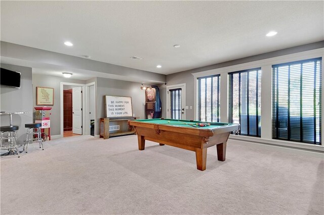 16821 Goddard St, Overland Park, KS 66221 - recreation room with carpet, billiards table, recessed lighting, and baseboards