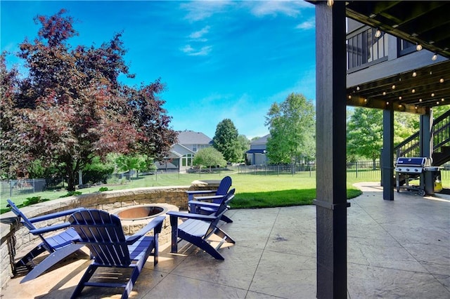 16821 Goddard St, Overland Park, KS 66221 - view of patio / terrace with a fire pit, grilling area, and stairway