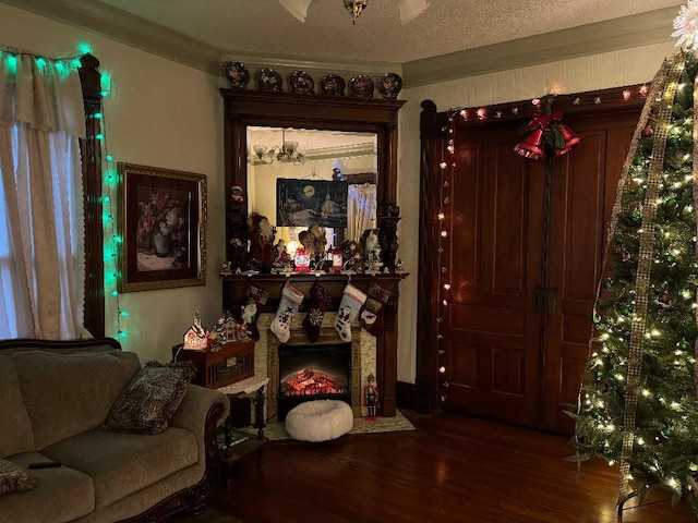 308 E Arrow St, Marshall, MO 65340 - living room featuring ornamental molding and wood finished floors
