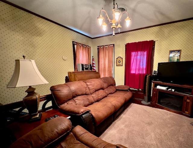 308 E Arrow St, Marshall, MO 65340 - living area with ornamental molding and a chandelier