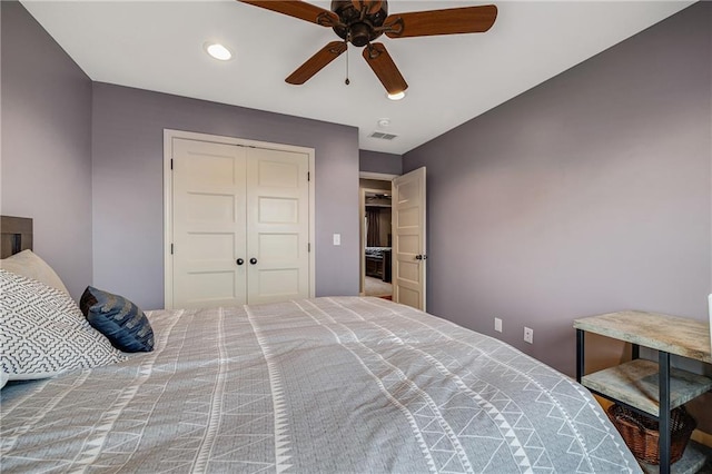 12301 White Oak St, Peculiar, MO 64078 - bedroom featuring a closet, ceiling fan, and recessed lighting