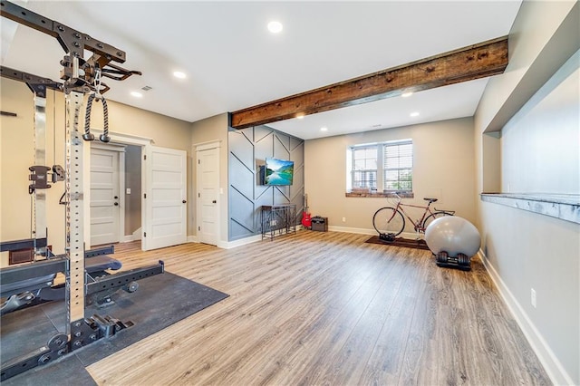 12301 White Oak St, Peculiar, MO 64078 - exercise room with wood finished floors, baseboards, and recessed lighting