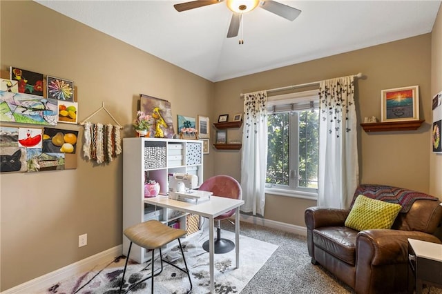 11446 S Longview Rd, Olathe, KS 66061 - office with carpet, ceiling fan, and vaulted ceiling