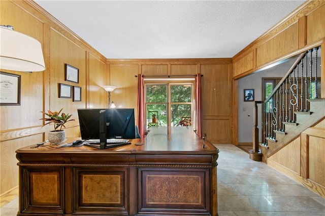 13008 Fontana St, Leawood, KS 66209 - office space featuring wood walls and a textured ceiling