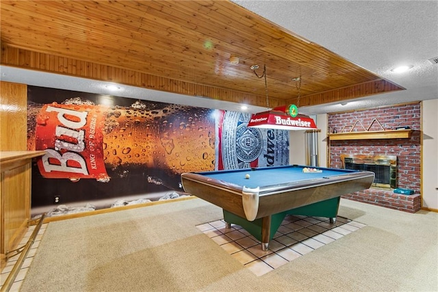 13008 Fontana St, Leawood, KS 66209 - game room featuring a brick fireplace, pool table, carpet, and recessed lighting
