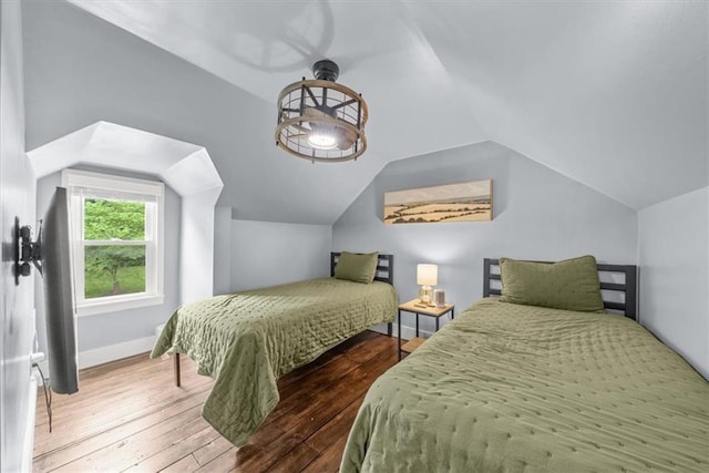 5741 Hadley St, Merriam, KS 66202 - bedroom featuring lofted ceiling, hardwood / wood-style floors, and baseboards