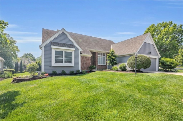 12428 Cambridge Cir, Leawood, KS 66209 - view of front facade featuring a front lawn, a garage, roof with shingles, and driveway