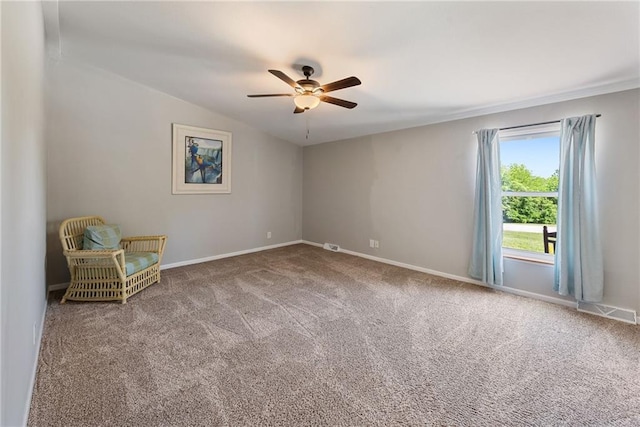 3906 Oo Hwy, Odessa, MO 64076 - unfurnished room featuring ceiling fan, carpet flooring, baseboards, and vaulted ceiling