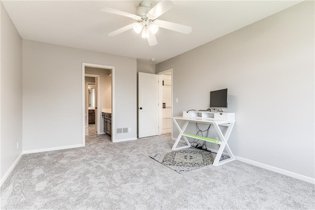 13310 W 129th St, Overland Park, KS 66213 - home office with light carpet, baseboards, and a ceiling fan