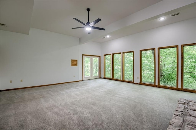 5317 NW Bluff Way, Parkville, MO 64152 - unfurnished living room featuring light carpet, a ceiling fan, baseboards, and recessed lighting