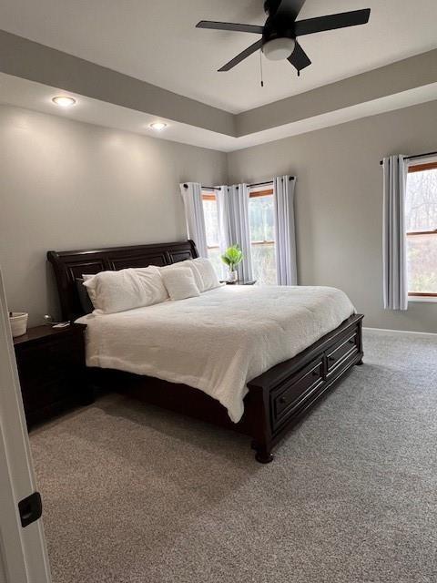 5604 Pleasant Ave, Saint Joseph, MO 64503 - carpeted bedroom featuring a ceiling fan and recessed lighting