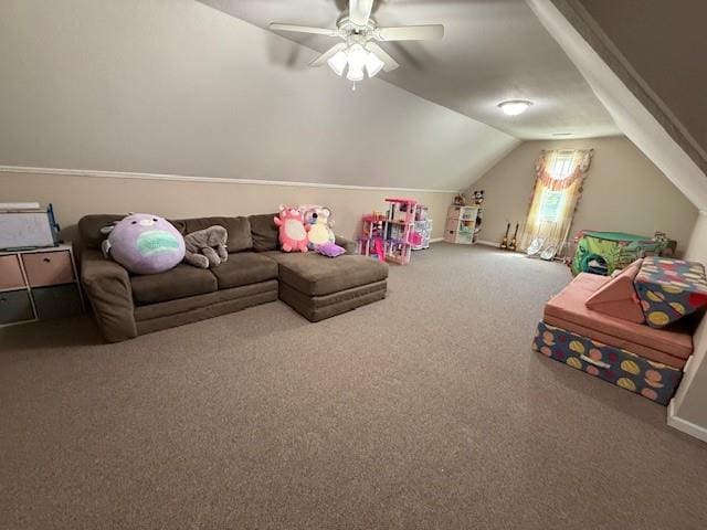 5604 Pleasant Ave, Saint Joseph, MO 64503 - playroom featuring carpet, ceiling fan, and lofted ceiling