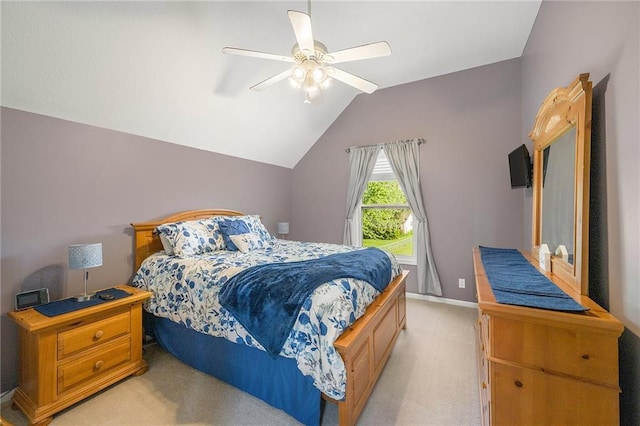 15417 Poplar St, Basehor, KS 66007 - bedroom featuring light colored carpet, lofted ceiling, baseboards, and ceiling fan