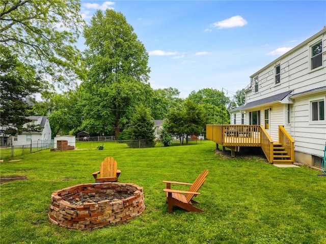 10100 E Sheley Rd, Independence, MO 64052 - view of yard with an outdoor fire pit and a wooden deck