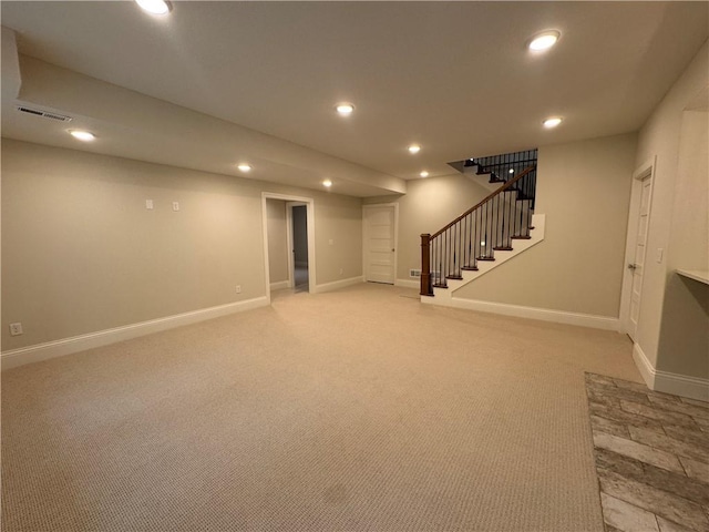 22428 W 90th Ter, Lenexa, KS 66227 - finished basement featuring stairway, recessed lighting, light colored carpet, and baseboards