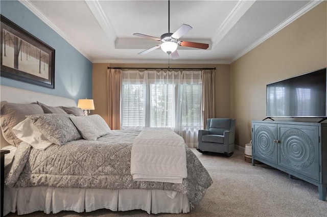 24901 W 91st Pl, Lenexa, KS 66227 - carpeted bedroom with a raised ceiling, ornamental molding, and ceiling fan