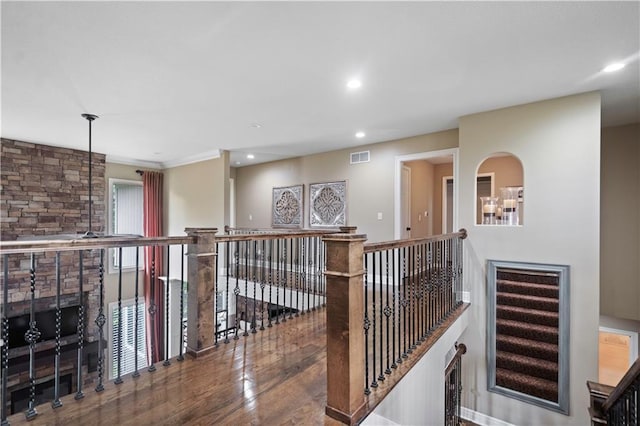 24901 W 91st Pl, Lenexa, KS 66227 - hall featuring recessed lighting, an upstairs landing, and wood finished floors