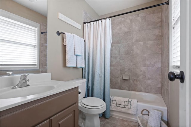 24901 W 91st Pl, Lenexa, KS 66227 - bathroom featuring toilet, shower / tub combo, vanity, and tile patterned flooring
