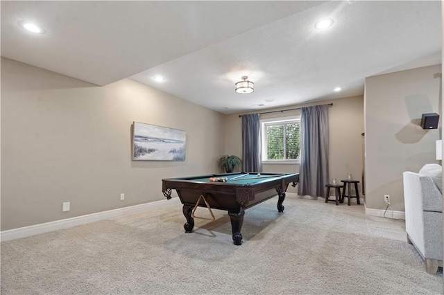 24901 W 91st Pl, Lenexa, KS 66227 - rec room with billiards table, recessed lighting, baseboards, and light colored carpet