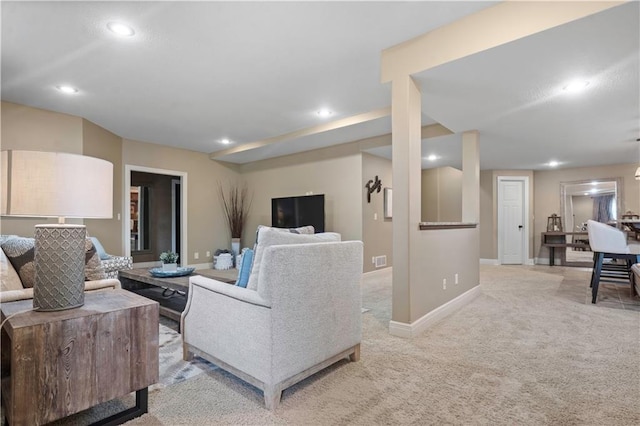 24901 W 91st Pl, Lenexa, KS 66227 - living area with light colored carpet, baseboards, and recessed lighting