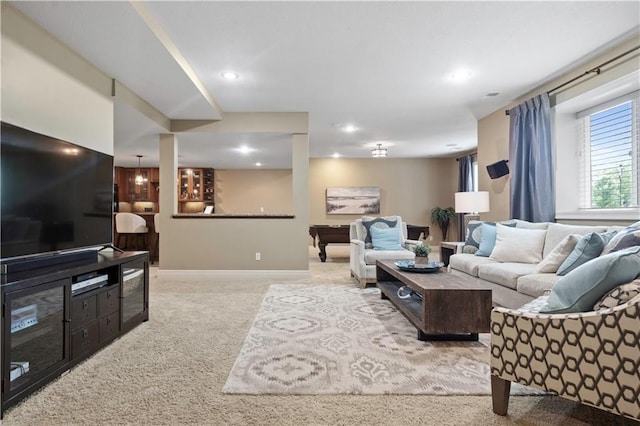 24901 W 91st Pl, Lenexa, KS 66227 - living room with carpet floors, recessed lighting, and baseboards