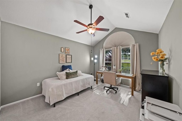2051 W 139th Ter, Leawood, KS 66224 - bedroom featuring a desk, carpet, vaulted ceiling, and ceiling fan